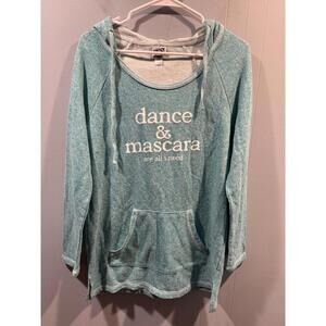 Womens Trendy Trends Sweatshirt With Hood Size Large Blue Dance & Mascara Print